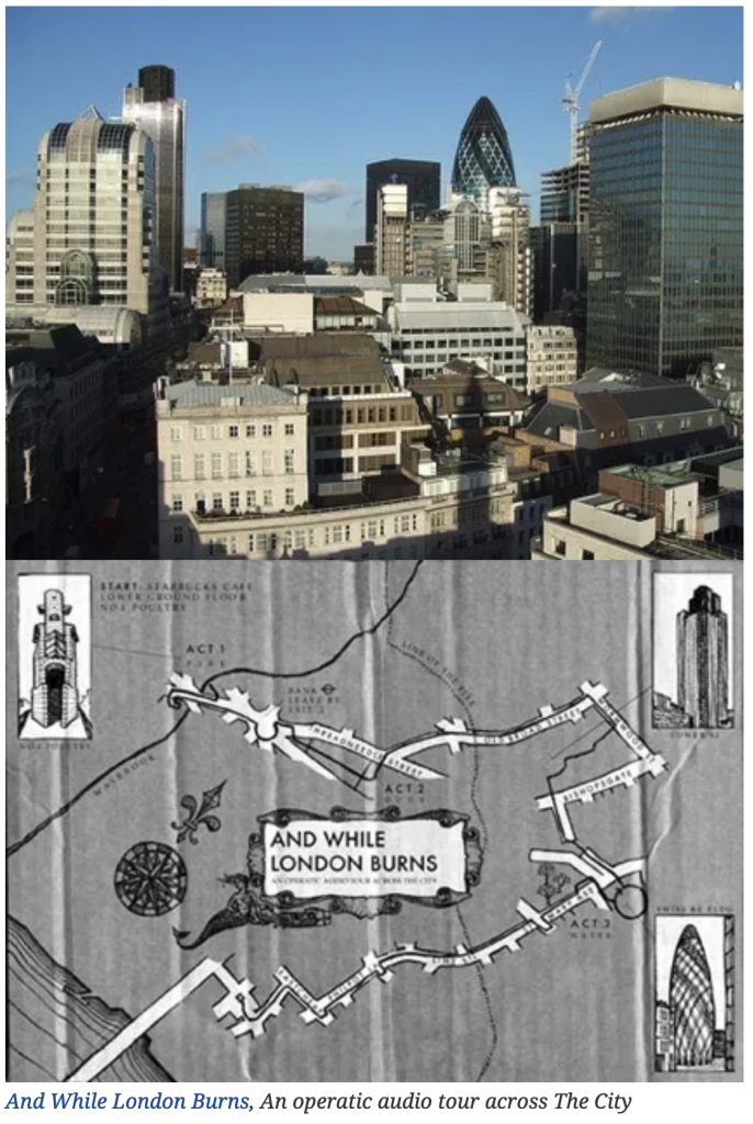 skyline photo and map of London