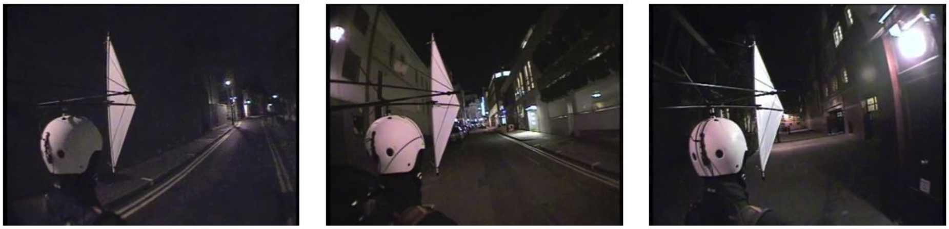 video stills of helmet with sail