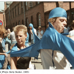 people in a blue shared garment